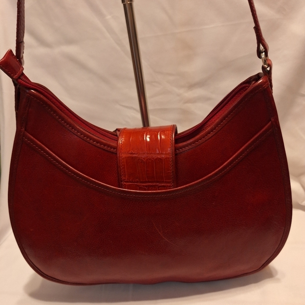 Brighton Red Leather croc Embossed shoulder bag 13.5"x10" - Picture 7 of 14